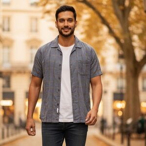 Tommy Bahama 100% Silk Plaid Shirt – Blue – Medium